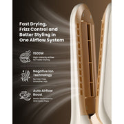 RACCOMB 6-in-1 Hot Air Styler Hair Dryer with Auto-Wrap Curling Barrels, Ceramic Tourmaline Straightener, Volumizing Brushes, Negative Ion Technology, Brown, HH06-HB10BRNUS