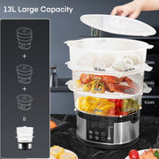 FOHERE 4401-DEALIFE 800W 3 Tier Electric Food Steamer, 13.7QT