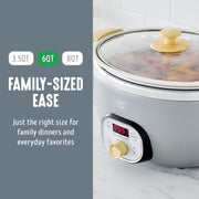 GreenLife Slow Cooker, 6 Quart, Programmable, Toxin-Free Ceramic Nonstick, Removable Oven-Safe Pot, Gray