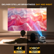 GKLPO T06 Projector, Native 1080p with 4K Upscaling, 15000 Lumens Brightness, Electric Focus, Auto Keystone, Dual-Band Wi-Fi 6, Bluetooth 5.3, 270 Rotatable Stand