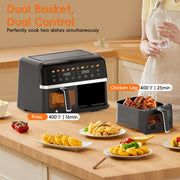Whall Digital Air Fryer Oven, Dual Independent 5 Qt Baskets, 1800W, White