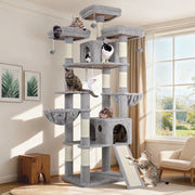 Globlazer 83-Inch Multi-Level Large Cat Tree Tower with Sisal Scratching Posts, Hammock, and 2 Spacious Condos, Light Gray
