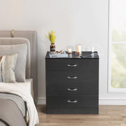 FCH UBesGoo Black Chest of Drawers Dresser Wood Organizer Cabinet, 4 Drawer Nightstand Side Table