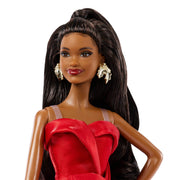 Mattel Barbie Signature 2026 Holiday Fashion Doll, Black Hair, Red Strapless Gown with Bow, Includes Doll Stand, 94998580