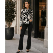 Zanvylia Women's Zebra Print PU Leather Jacket, Stand Collar, Button Front, Side Pockets, Contrast Seam Trim, Oversized Fit