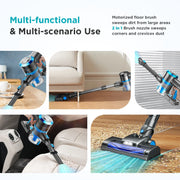 KUOSE A19-150R Cordless Vacuum Cleaner, 38000PA/450W 50min 2500mah for Home Pet Hair Carpet Wood Floor (Blue)