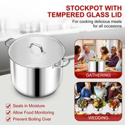 Vesteel 24 Quart Stainless Steel Stock Pot with Lid, Tri-ply Construction, Induction Compatible, Heavy Duty