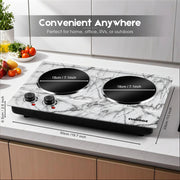 Cusimax 1800W Hot Plate While Marble Ceramic Cooktop Dual Infrared Burner