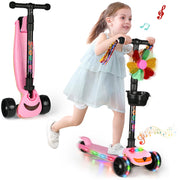 Hot Bee Pink 3-Wheel Kids Scooter with LED Light-Up Wheels and Deck