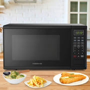 Farberware Compact Microwave Oven, 0.9 Cu. Ft., 900 Watts, Digital Control Panel, Auto Cook Menus, Defrost Functions, Express Cooking, Child Safety Lock, White, FMGZ09WHA