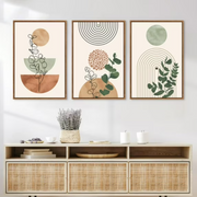 TOARTi Boho Terracotta Green Framed Canvas Wall Art Set, Abstract Bohemian Mid Century Modern Geometric Painting, Neutral Botanical Print, 16x24 in