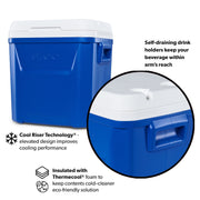 Igloo 60 QT Laguna Ice Chest Cooler with Cool Riser Technology, Wheeled, Locking Telescoping Handle, Cyan Blue