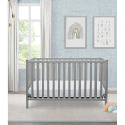 Delta Children Heartland 4-in-1 Convertible Crib, Gray, Adjustable Mattress Height, Wood Construction, 555140-026