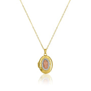 Brilliance Fine Jewelry 14K Gold Plated Sterling Silver Tri-Color Guadalupe Locket Pendant Necklace, 18 in, GZM15962-14KGP