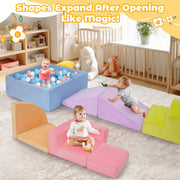 Yexmas 7-Piece Soft Foam Climbing Toys Set with Ball Pit, Indoor Play Gym for Toddlers, Multicolor, SF005F