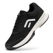 FitVille Extra Wide Pickleball Shoes for Men, Arch Support, Black, Lace-Up, Mesh Leather Upper, Slip-Resistant Rubber Sole