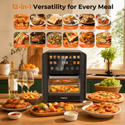 Patbrela 12QT Air Fryer Toaster Oven, 12 Preset Menus, Full-Color Touchscreen, 1500W Spiral Heating, 24-Hour Delay Start Timer, Black, AF012
