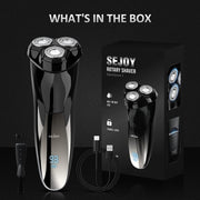 Sejoy Electric Razor for Men, 3D Rotating Heads, Pop-Up Trimmer, IPX7 Waterproof, 1400mAh Battery, Floating Cutting Head, Black