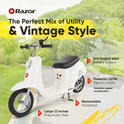 Razor 15130672 Pocket Mod Miniature Euro 24V Electric Kids Ride On Retro Scooter, White
