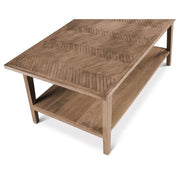 Steve Silver Milani Solid Mango Wood Rectangular Cocktail Table, Chevron Patterned Top, Natural Finish, 47 in, with Bottom Shelf