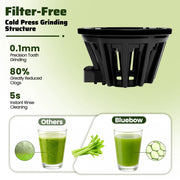 Bluebow Cold Press Masticating Juicer with 5.3-Inch Large Feed Chute, High Juice Yield, Quiet 150W Motor, Easy to Clean, Black, JS2311-13