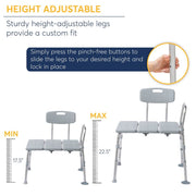 Plastic Tub Transfer Bench with Adjustable Backrest, Gray