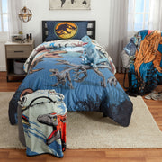 Jurassic World Kids 4 Piece Twin Bed In A Bag Bedding Set, Reversible Comforter, Polyester Microfiber, Blue Gray, 7B0517