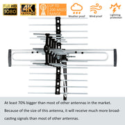 Five Star FSA-5816NK-J-WES 2025 Outdoor HDTV Antenna, 200 Mile Long Range, Multidirectional, 4K 1080p, VHF UHF, Black Silver