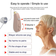 KIBVOE LK-202214 Personal Hearing Amplifier, Rechargeable Behind-The-Ear, Adjustable Volume, Noise Reduction, Beige