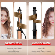 SKIMI Hair Curling Wand, 1 Inch Tourmaline Ceramic Coating, 6 Heat Settings, LED Display, Gold, DW6010