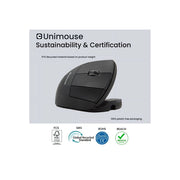 Contour Design Unimouse Left-Handed Adjustable Ergonomic Wired Vertical Mouse, 6 Programmable Buttons, USB-C, Matte Black, CDUMBK21002