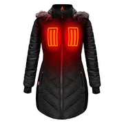 ActionHeat AH-LPJKT-5V-W-B-XS 5V Heated Long Puffer Jacket with Hood for Ladies, Black Small