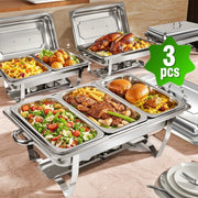 AOKIWO Chafing Dishes Set, 3 Pack 8QT Mirrored Stainless Steel Buffet Warmers with Rolled Edge Technology