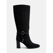 Scenario Women's Buckle Tall Dress Boots, Black, Knee-High, Mid 3.11-Inch Block Heel, Zip Closure