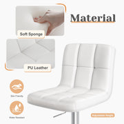 EDX Bar Stools Set of 2, Modern Adjustable Armless Swivel Counter Stools with White PU Leather, Padded Mid-Back, Chromed Steel Base
