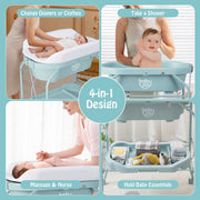 Costway AC-10N011U1-G3 Babyjoy Baby Changing Table with Bathtub, Folding & Portable Diaper Station with Wheels, Blue