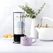 Thyme & Table 11.1 fl oz Assorted Celestial Stoneware Stacking Mugs with Wire Rack, Set of 4
