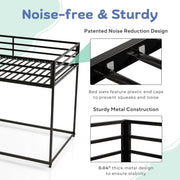 Furniture of America Veric Kids Twin Over Twin Low Profile Bunk Bed, Black Metal Frame, Noise-Reduction Slats, Reversible Ladder