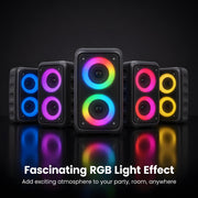 Volivo Portable Bluetooth Party Speaker, Dual 3-Inch 10W Speakers, RGB Lights, Wireless, Black
