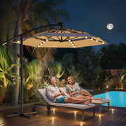 TASKBAY 10ft 3-Tiered Cantilever Patio Umbrella with Solar LED Lights, Triple Vented Top, Beige, HY21LT-Beige