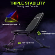 Mikolo Adjustable Weight Bench with 9 Positions, Nordic Curl, 3-in-1 Detachable Leg Holder, Black