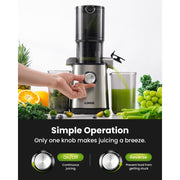 Gdor SJ060 Masticating Juicer, Cold Press Slow Juicer with 4.25 in Large Feed Chute, Stainless Steel Body, Low Noise, 41 fl oz Hopper, Silver
