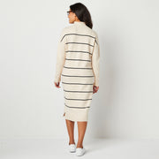 Abbott Elementary, Volume 1 Abbott Elementary Womens Long Sleeve Midi Sweater Dress - OATMEAL BLACK STRIPE MEDIUM