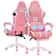 Hoffree Big and Tall Gaming Chair with Speakers Office Chair with Footrest Heavy Duty, Pink