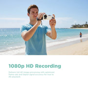 Vivitar PopCam Digital Camcorder, 48MP, Full HD 1080p Video, 3-Inch Flip Screen, 16x Digital Zoom, Built-In Microphone, White