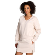 Reebok Women's Squad V-Neck Sweatshirt, Active Fit, Cotton-Polyester Blend, Long Sleeve Pullover, Pumice Stone