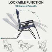 Edx Zero Gravity Outdoor Lounge Chair, Adjustable Recline, Waterproof Fabric, Foldable, Blue, 2-Pack