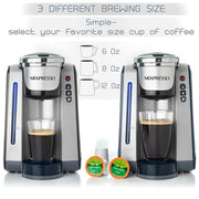 Mixpresso Single Serve Coffee Brewer, Compatible with K-Cup Pods and Ground Coffee, 4 Brew Sizes, 45oz Removable Water Tank, Rapid Brew Technology, Auto Shut-Off, Blue and Grey, K4NBG00