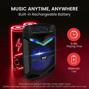 Pyle Portable Bluetooth PA Speaker System, 800W Peak Power, 12-Inch Subwoofer, 1-Inch Tweeter, Rechargeable Battery, USB/SD Playback, Microphone Input, Party Lights, Black, PPHP1242B