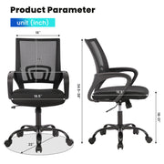 JONPONY Ergonomic Office Chair, Breathable Mesh Back, Adjustable Height, Padded Armrests, Heavy-Duty Metal Base, Dual-Caster Wheels, Black